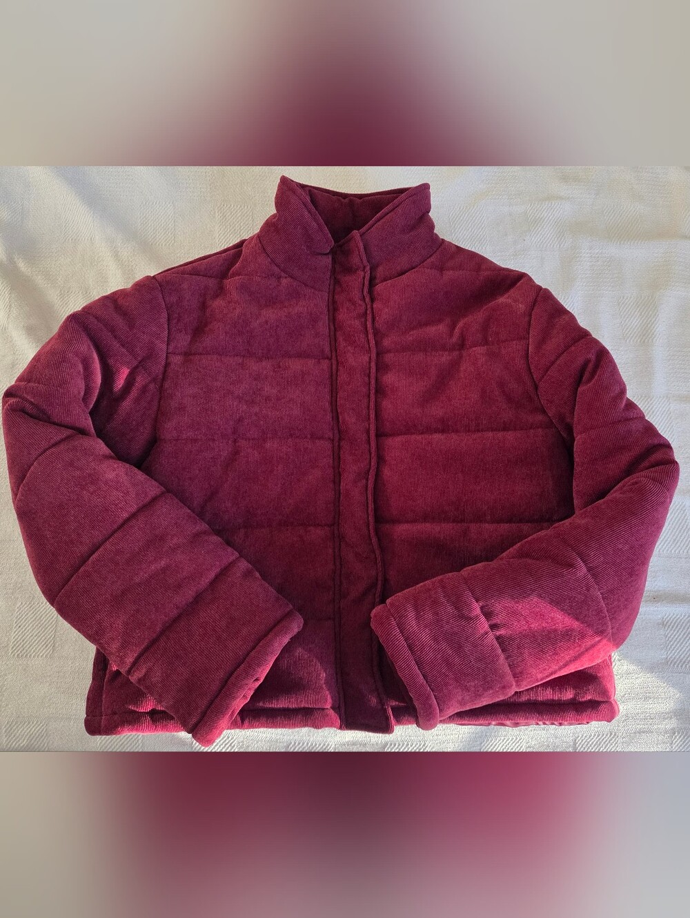Shoe Dazzle Corduroy-Style Puff Jacket in Deep Berry